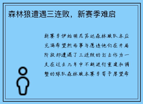 森林狼遭遇三连败，新赛季难启
