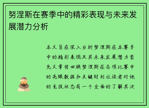 努涅斯在赛季中的精彩表现与未来发展潜力分析