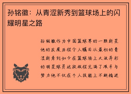 孙铭徽：从青涩新秀到篮球场上的闪耀明星之路
